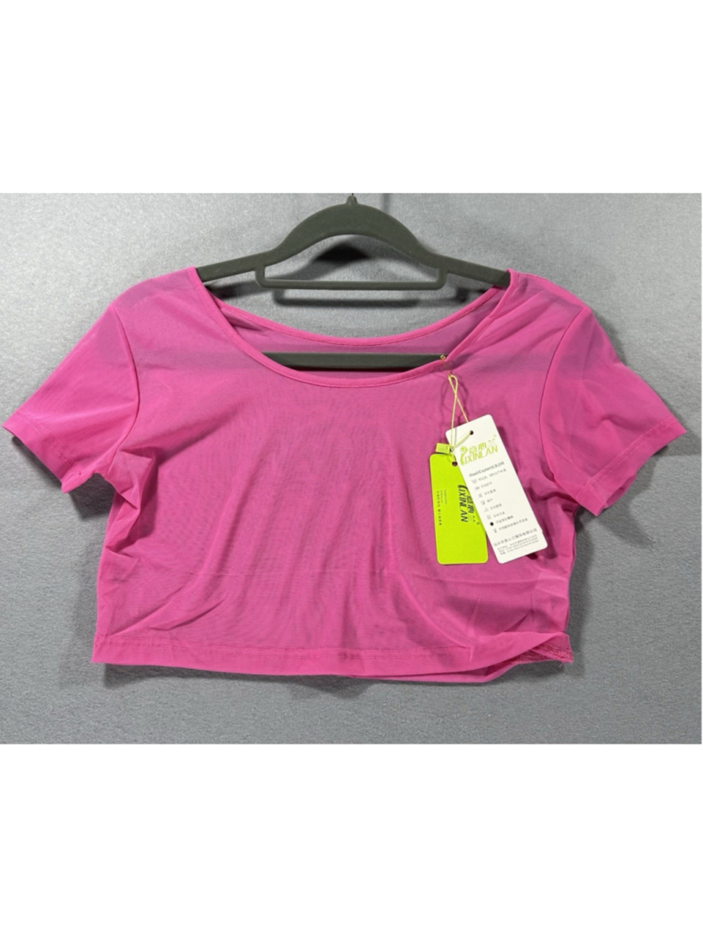 Yixinlan Hot Pink Sheer Mesh Crop Top Short Sleeve See Through One Size NWT